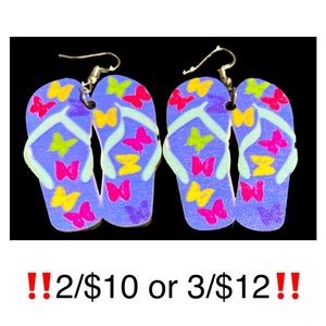 Flip Flop Earrings Wooden Butterfly Dangling Purple Multicolor Summer Earrings